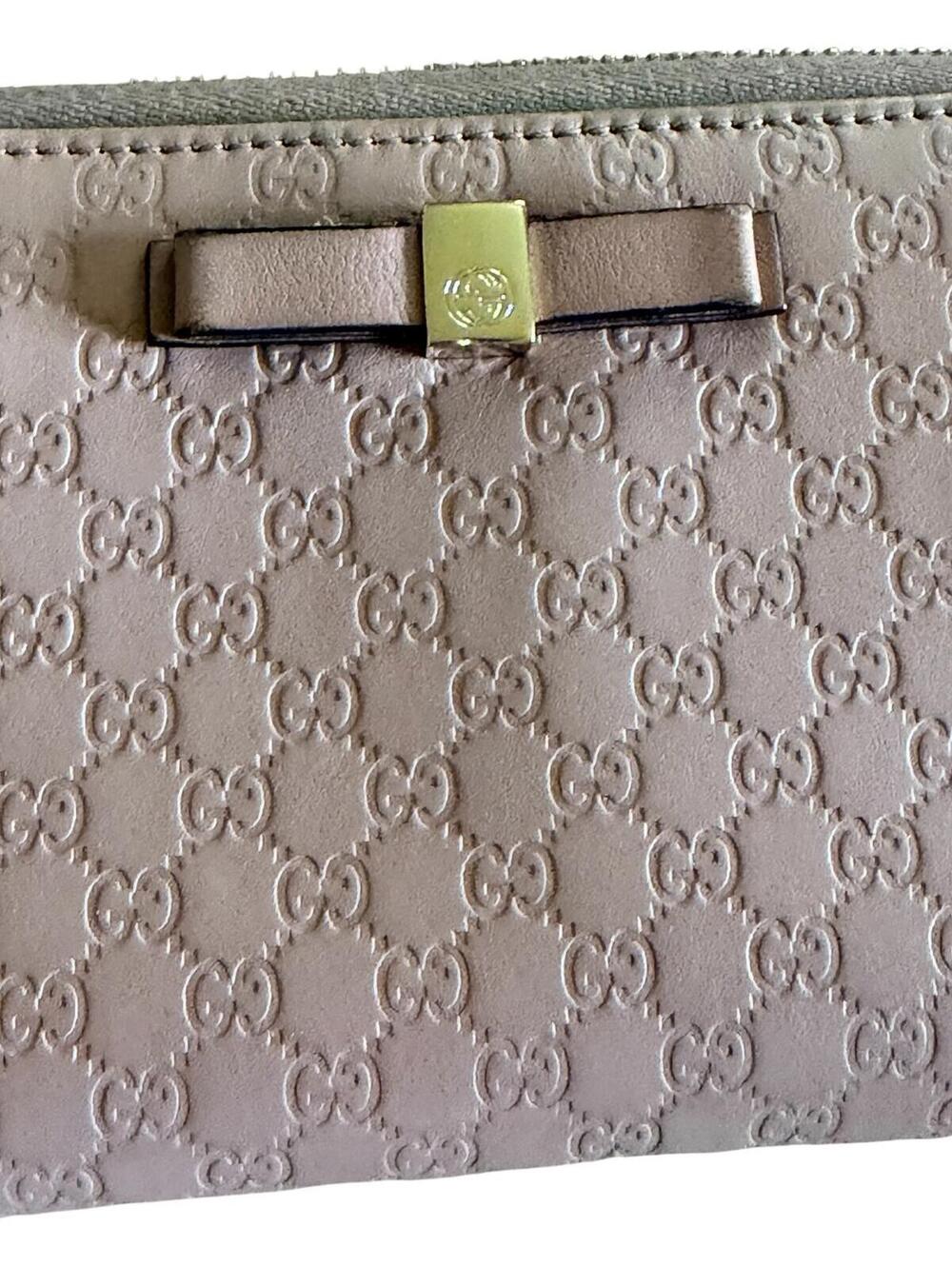 Gucci Pink Microguccissima Bow Wallet Embossed Leather Zip-Around - Picture 2 of 13
